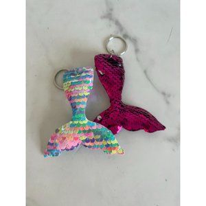MERMAID Tail Set of 2 Multi Pink Sequin Keychains NEW